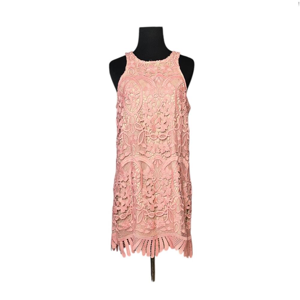 Lover's + Friends Caspian Pink Lace Overlay Shift Mini Dress size Small